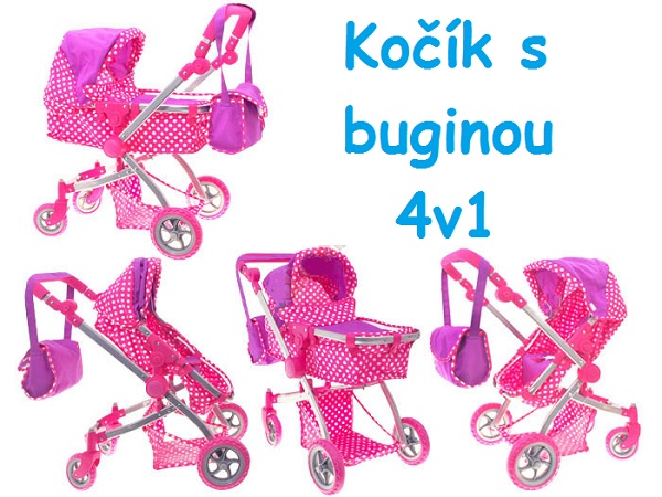 JOKO Detský kočík + bugina 2v1, ružový bodkovaný