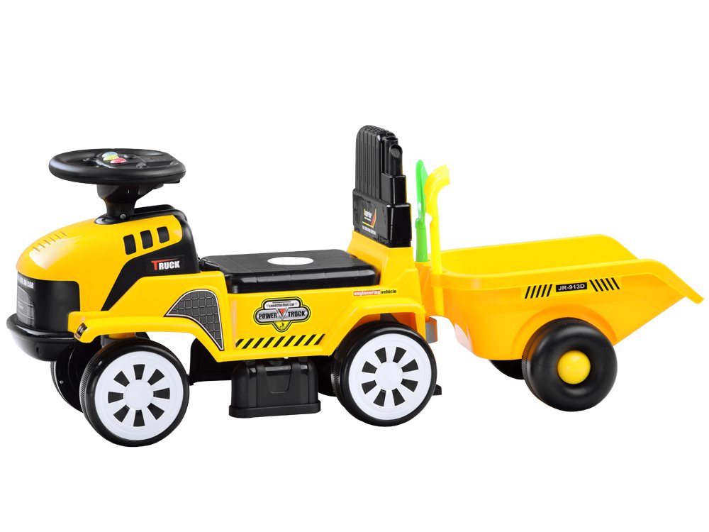 JOKO Odrážadlo traktor s vlečkou a zvukom + hrable a lopatka, zelené