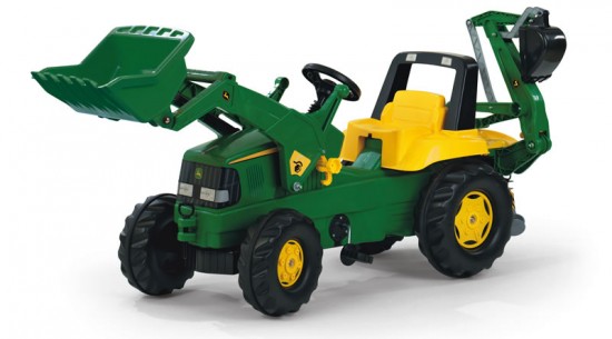 Rolly Toys Šľapací traktor John Deere + predný naklač + zadný bager, od 3 do 8 rokov, zelený