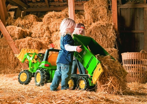 Rolly Toys Príves -  Korytový vyklápací príves RollyContainer John Deere dvojnápravový, zelený