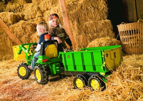 Rolly Toys Príves -  Korytový vyklápací príves RollyContainer John Deere dvojnápravový, zelený