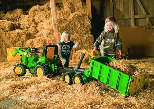 Rolly Toys Príves -  Korytový vyklápací príves RollyContainer John Deere dvojnápravový, zelený