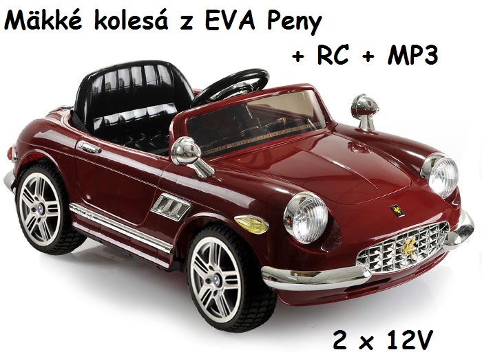 JOKO Elektrické autíčko RETRO s penovými kolesami, MP3, bluetooth, bordové