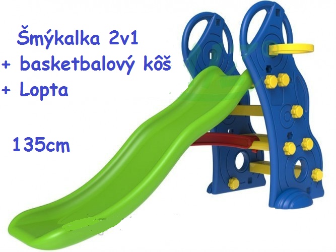 JOKO Šmýkačka 135cm + basketbalový kôš + lopta, modrá