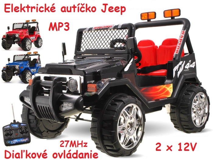JOKO Elektrické autíčko JEEP Raptor, diaľkové ovládanie, penové kolesá, USB, 2x45W, čierne