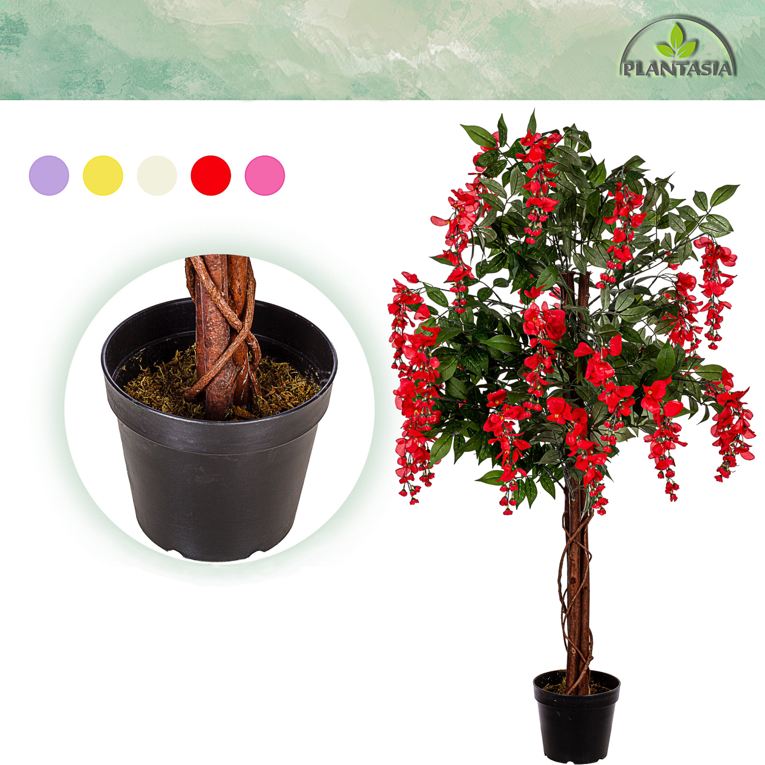 PLANTASIA Umelý strom Vistéria 120cm, červená