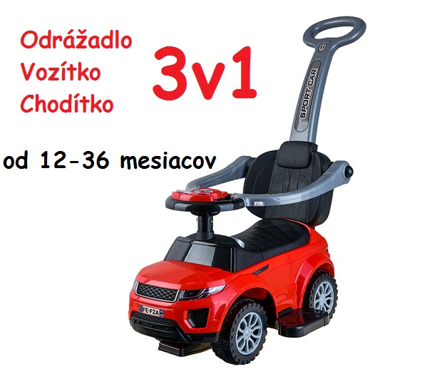 JOKO Odrážadlo RANGE ROVER s Vodiacou tyčou 3v1, červené