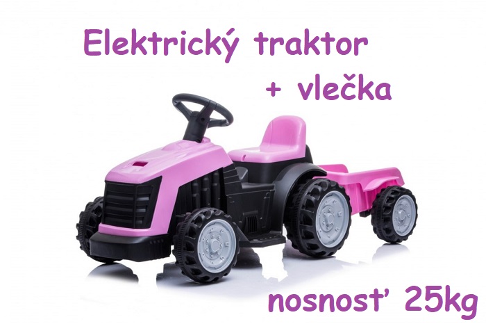 JOKO Elektrický traktor s vlečkou, nosnosť 25kg, ružový
