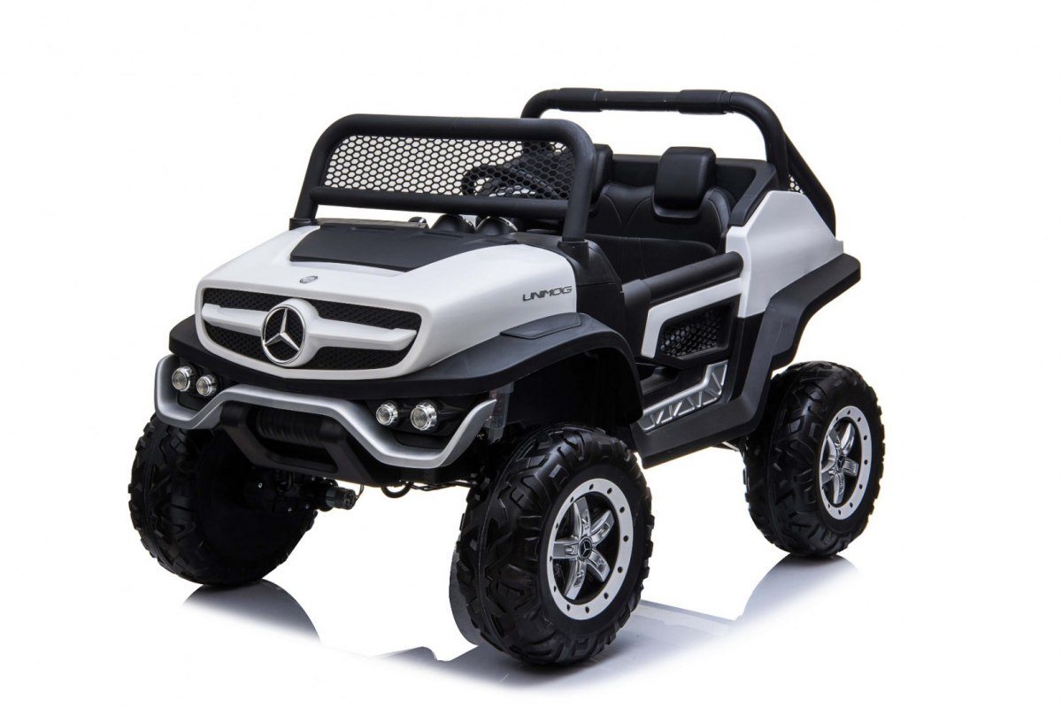 JOKO Elektrické autíčko Mercedes BENZ UNIMOG 4x4, penové kolesá, kožené sedadlo, FM rádio, biele