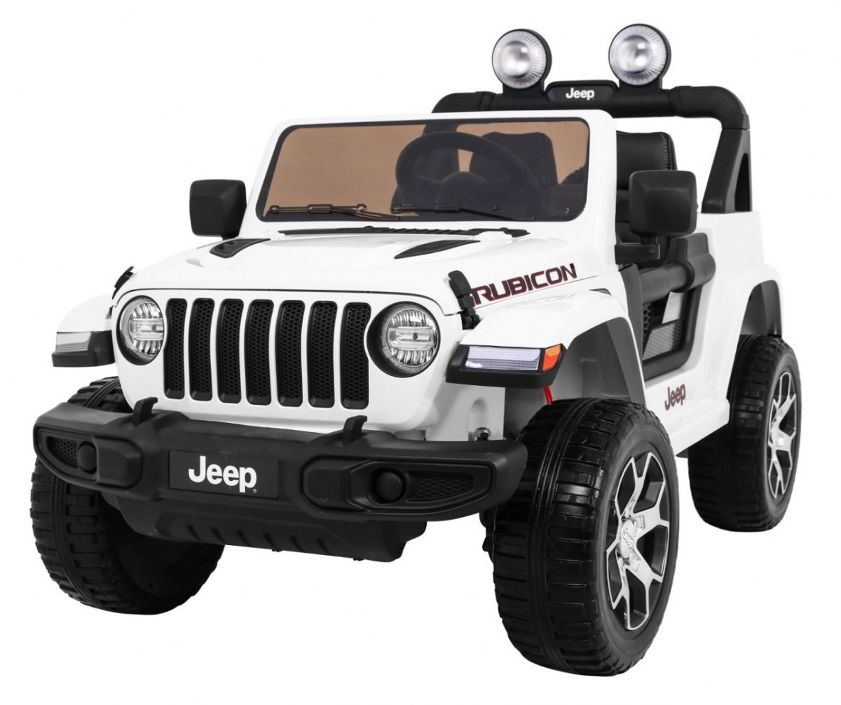 JOKO Elektrické autíčko JEEP Wrangler Rubicon 4x4, penové kolesá, kožené sedadlo, FM rádio, biele