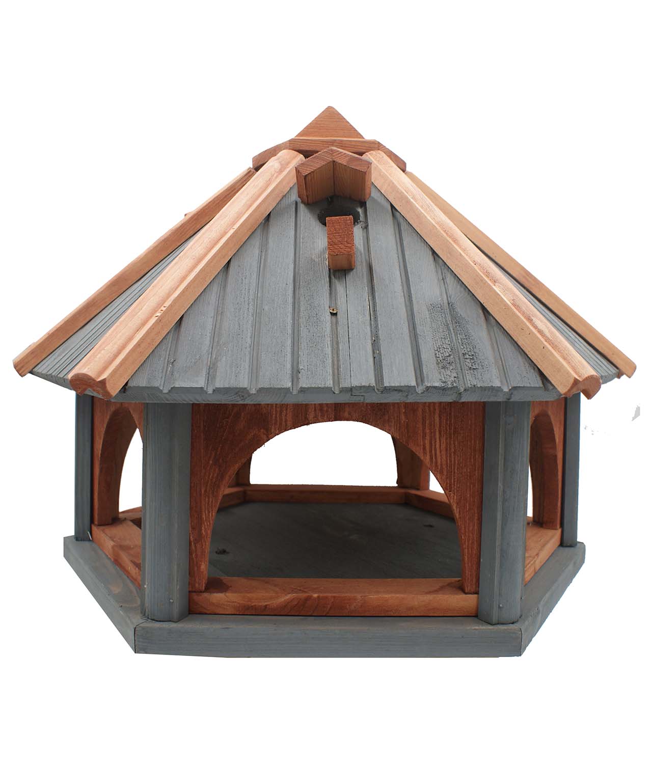 MKSTOR Drevené kŕmitko pre vtáky 62cmx52x45cm, vtáčia búdka, sivá