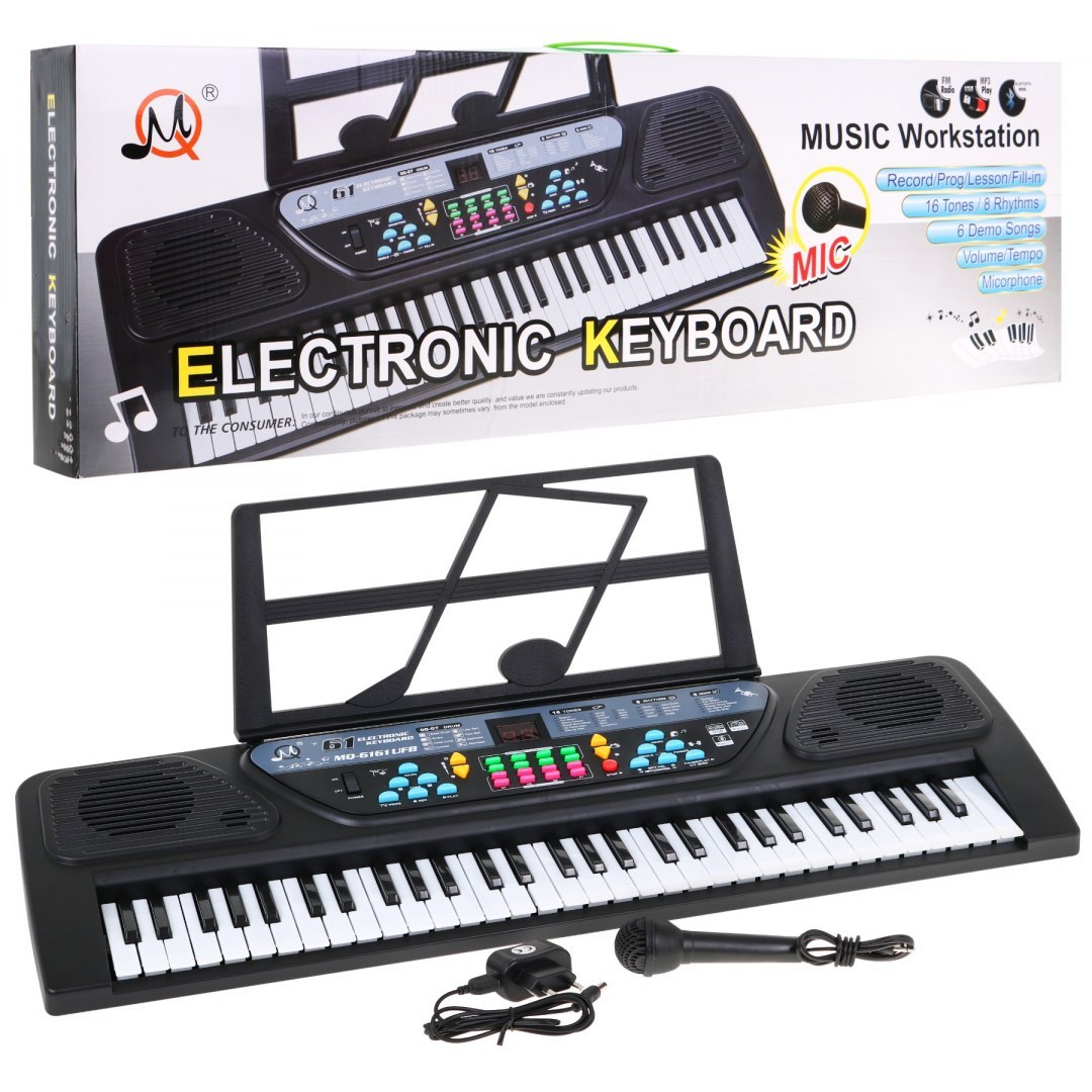 JOKO Detské klávesy 70cm s mikrofónom, FM rádio, USB vstup, Bluetooth, čierne