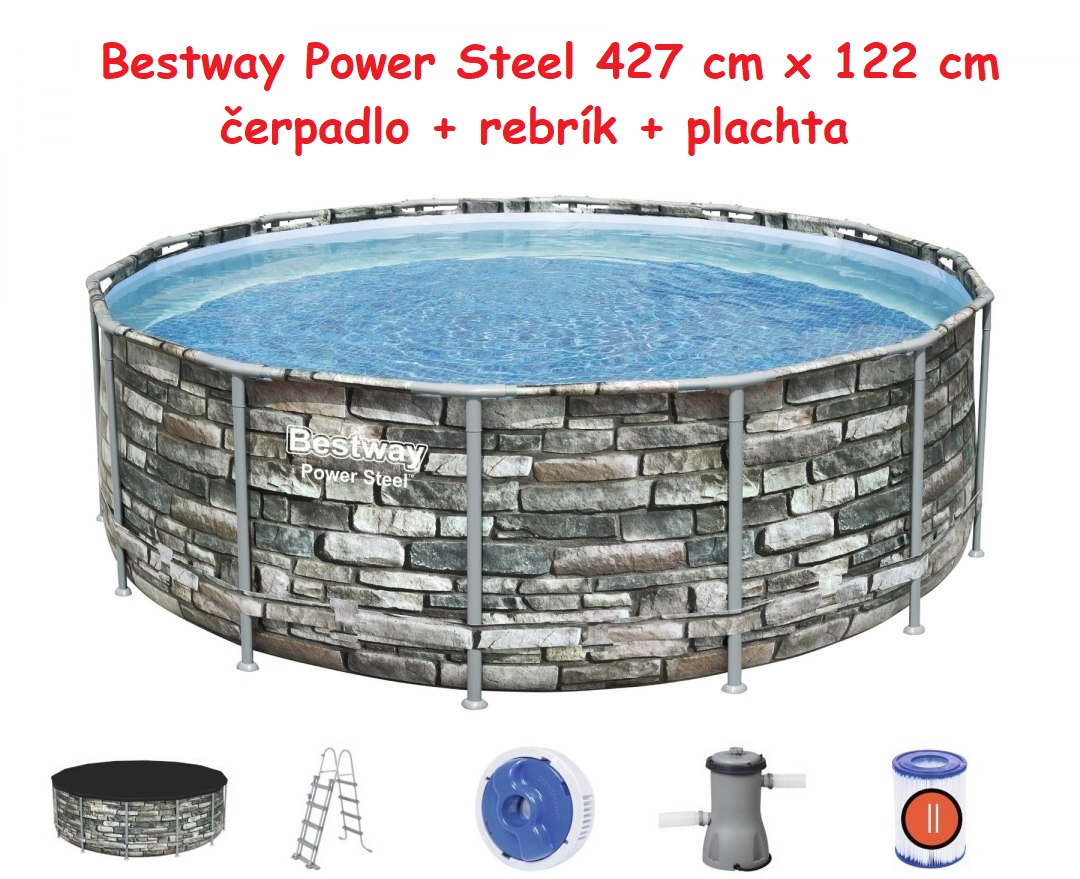 Bestway Bazén s kovovou konštrukciou Power Steel 427 cm x 122 cm + plachta + čerpadlo + rebrík