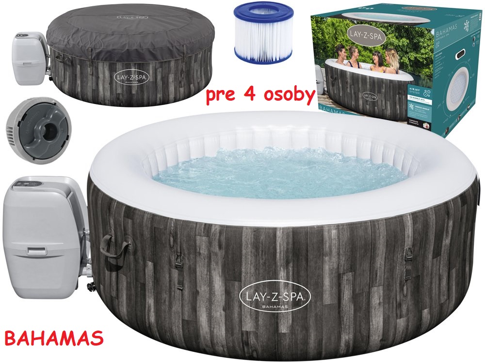 BESTWAY 60005 Vírívka Bahamas Jacuzzi Lay-Z-Spa pre 4osoby, drevený dizajn