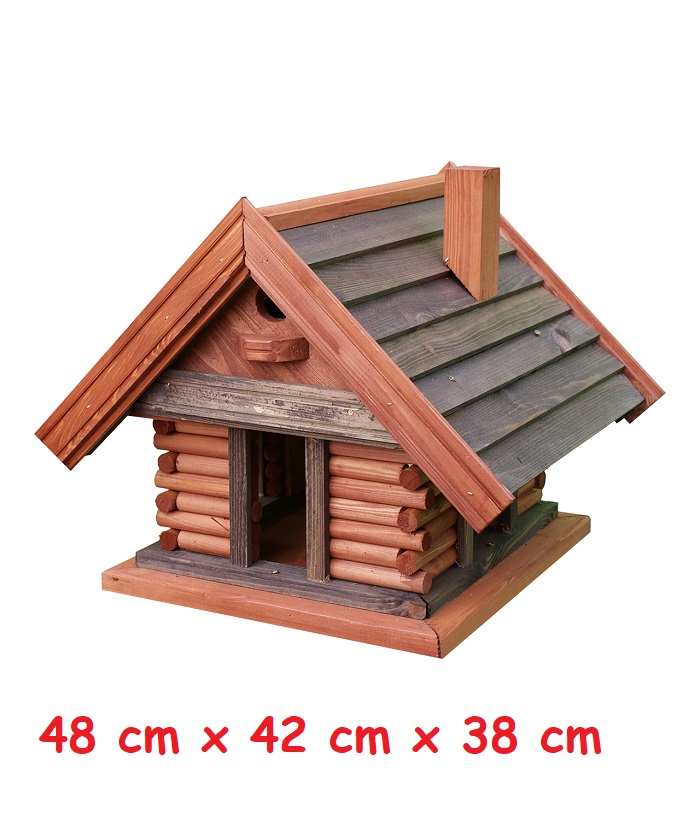 MKSTOR Drevené kŕmitko pre vtáky 48x42x38cm, vtáčia búdka, domček, sivé