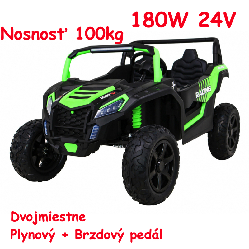JOKO Elektrické autíčko Buggy ATV STRONG Racing 180W 24V, nosnosť 100kg, brzdový pedál, Dvojmiestne, nafukovacie kolesá, zelené