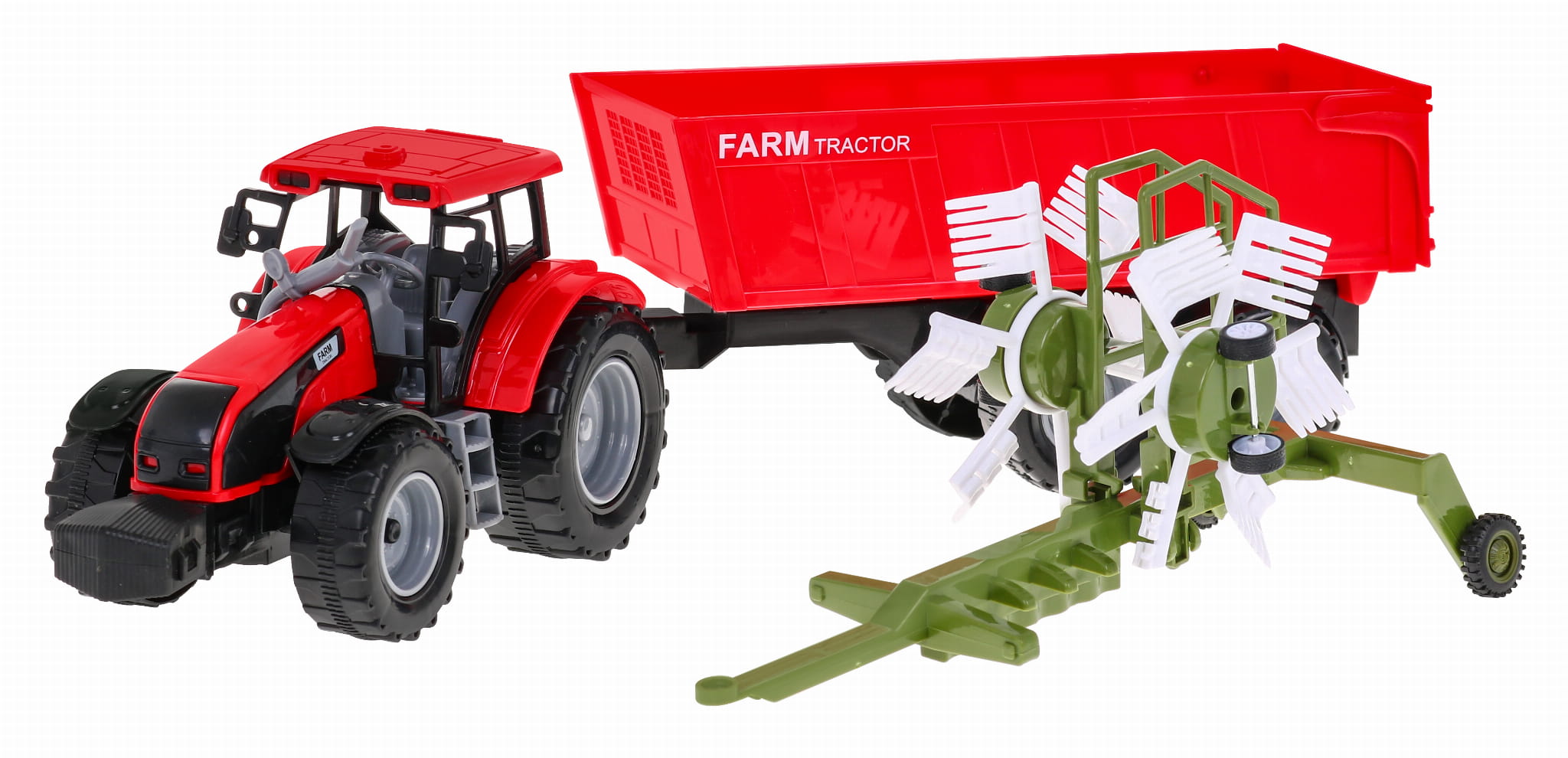 JOKO Traktor s vyklápacou vlečkou 44cm + hrabačka
