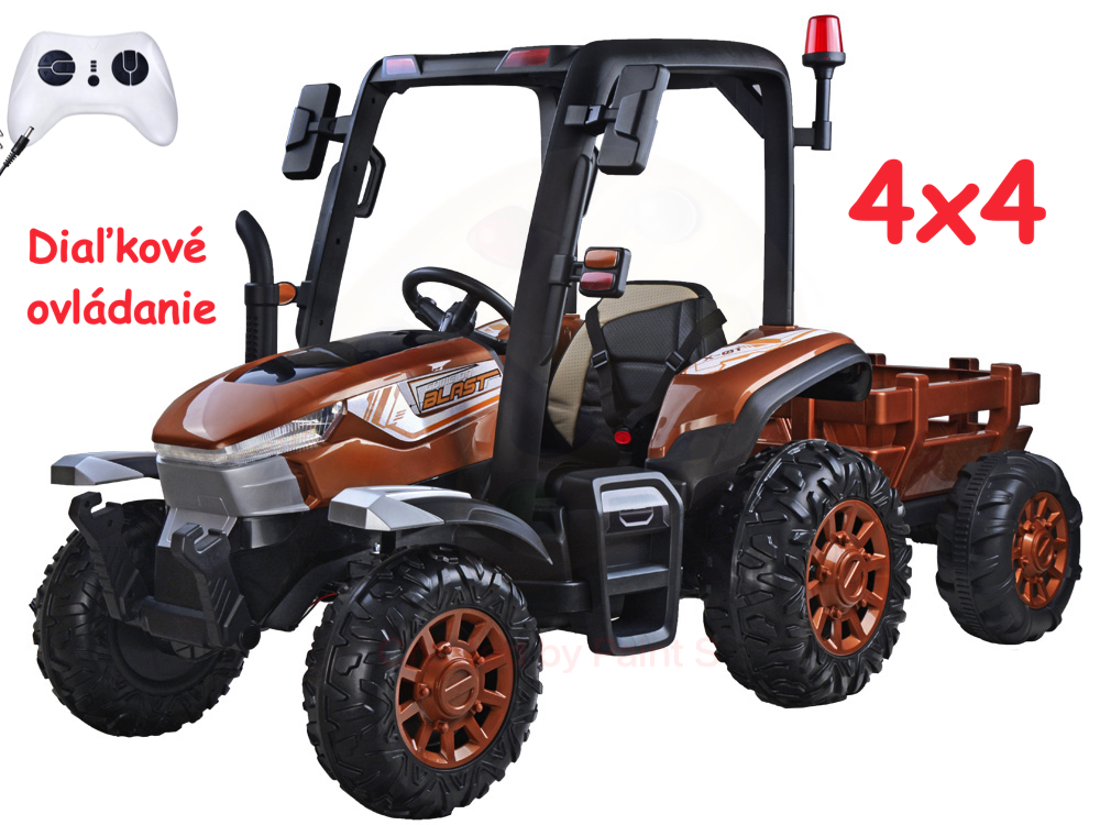 JOKO Veľký Elektrický traktor s vlečkou a kabínou 4x4, penové kolesá, kožené sedadlo, diaľkové ovládanie, hnedý