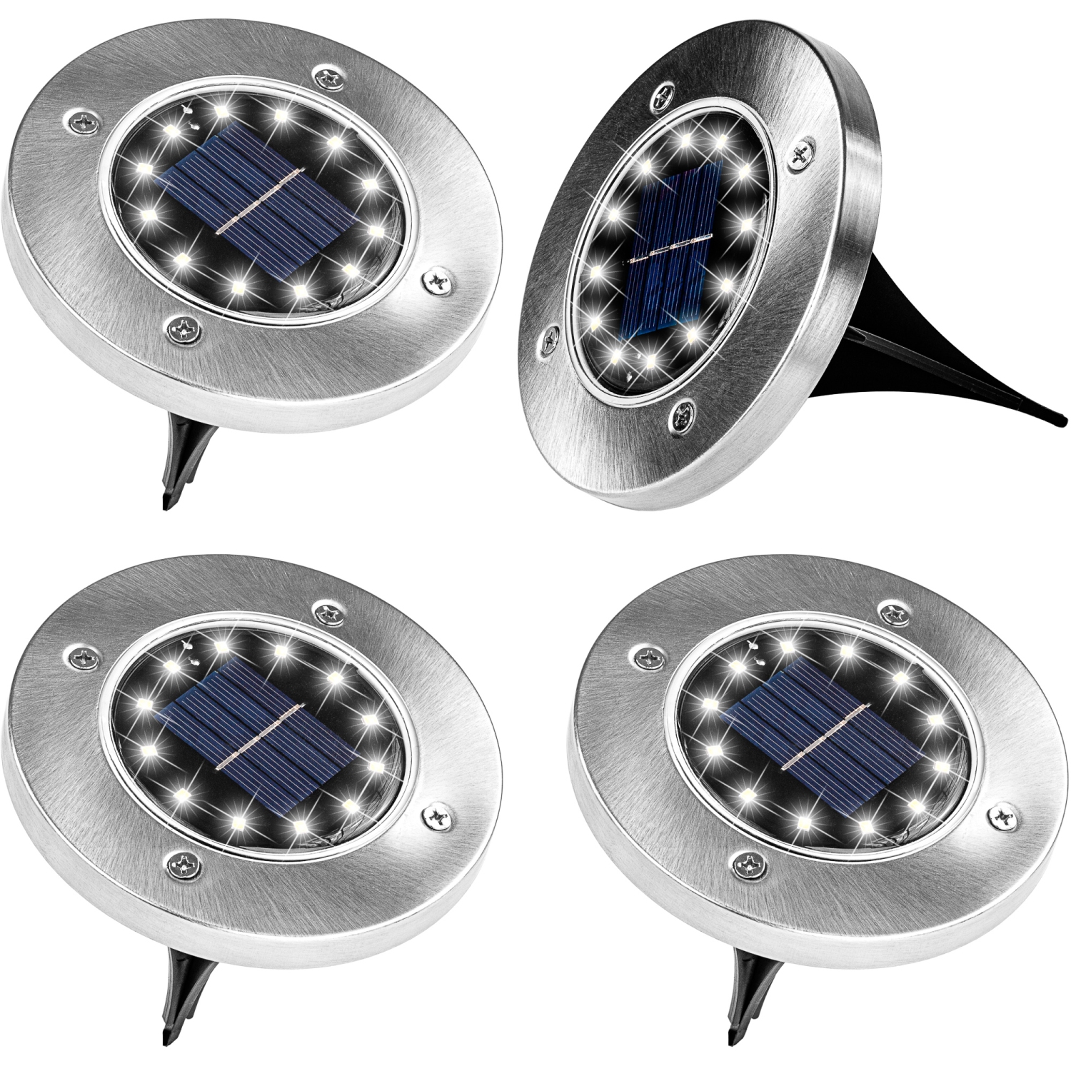 Voltronic Sada Nerezové Solárne lampy 4ks x 12 LED zapichovacie do zeme