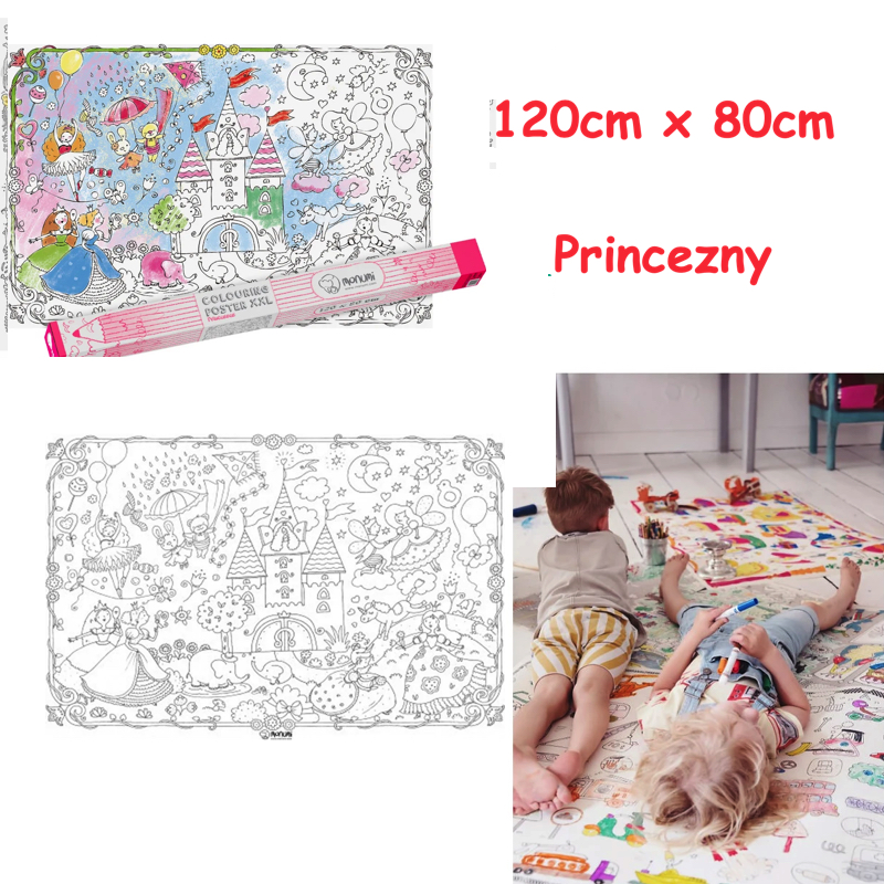 MONUMI Veľká XXL Omaľovánka Princezny so Zámkom, podlahová 120 cm x 80 cm