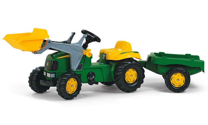 Rolly Toys Šľapací traktor John Deere + predný nakladač + vlečka