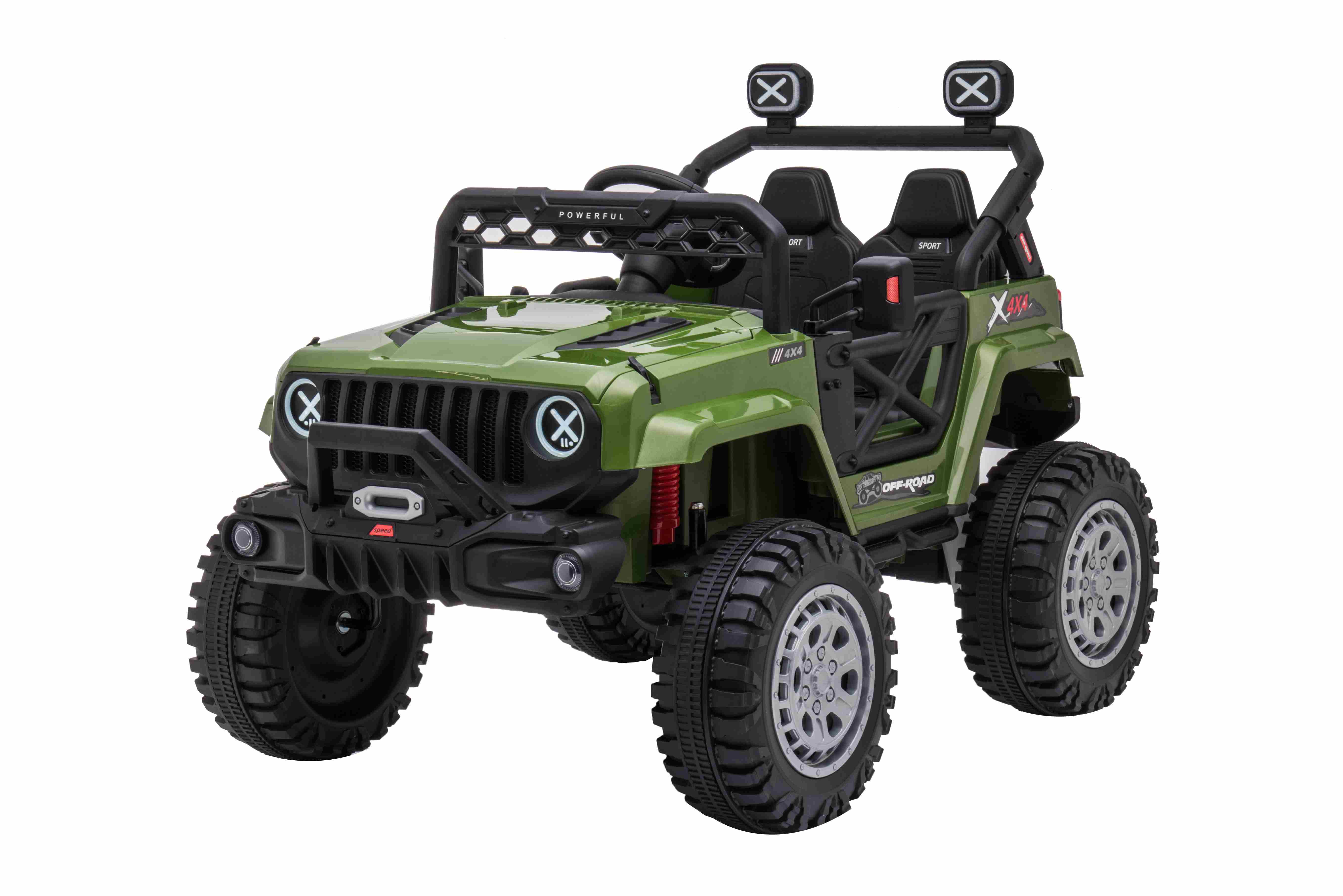 JOKO Elektrické autíčko Jeep OFF Road 4x4, penové kolesá, kožené sedadlo, FM rádio, zelené