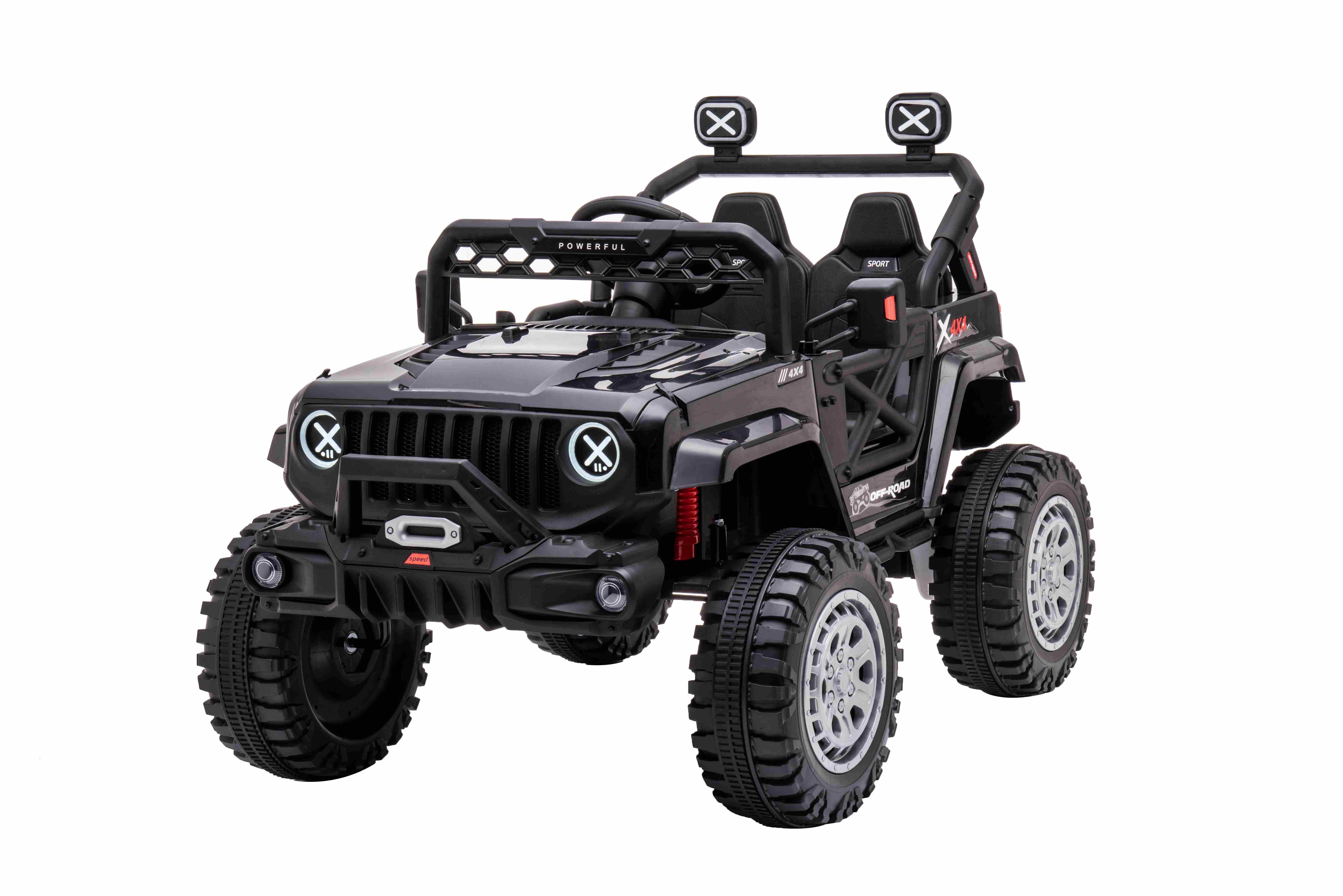 JOKO Elektrické autíčko Jeep OFF Road 4x4, penové kolesá, kožené sedadlo, FM rádio, čierne