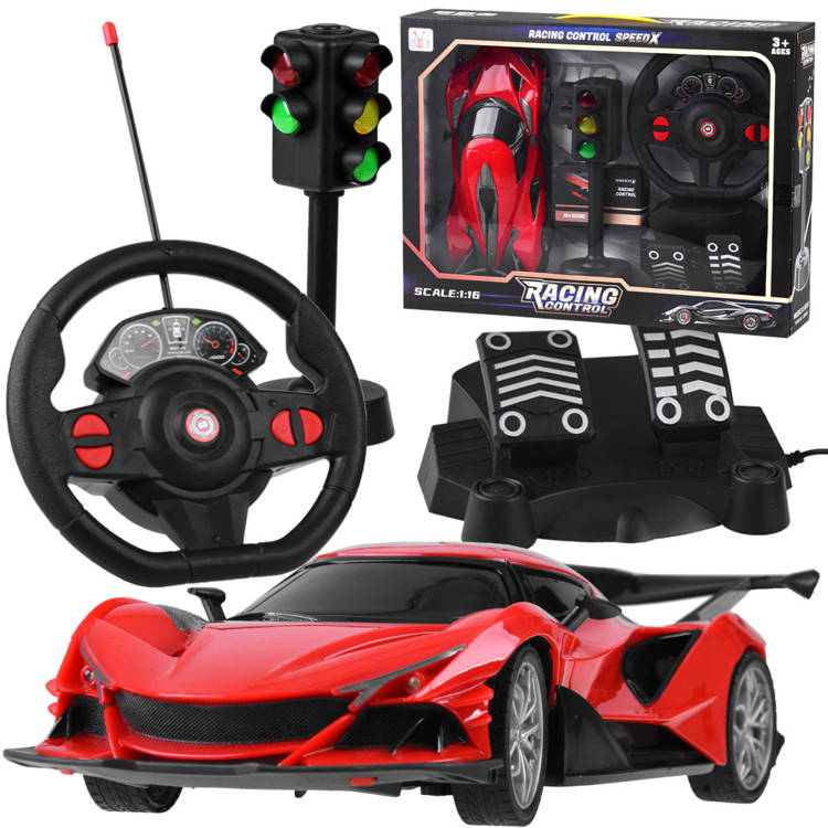 JOKO RC Auto s Plynovými Pedálmi + diaľkové ovládanie VOLANT a Semafór, červené