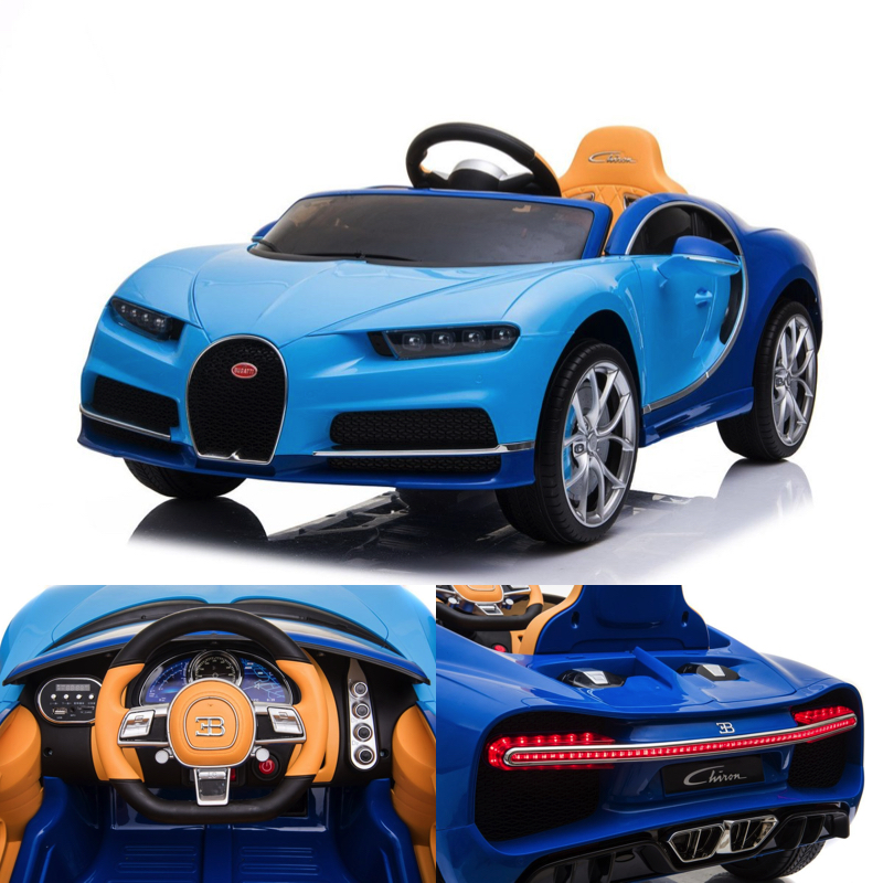JOKO Elektrické Autíčko Bugatti Chiron, penové kolesá, kožené sedadlo, modré