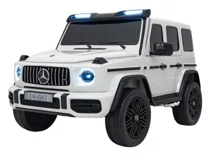 JOKO Elektrické autíčko Mercedes Benz G63 AMG XXL 4x200W 24V, penové kolesá, DVOJMIESTNE kožené sedadlo, Nosnosť 80kg, biele