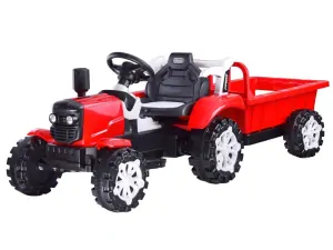 JOKO Elektrický traktor s vyklápacou vlečkou, MP3, USB, diaľkové ovládanie, červený