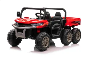 JOKO Elektrické autíčko s Elektricky vyklápacou vlečkou Pick-Up Speed 900, EFEKT Hojdania, kožené sedadlo, 6 kolies, penové kolesá, nosnosť 50kg, červené