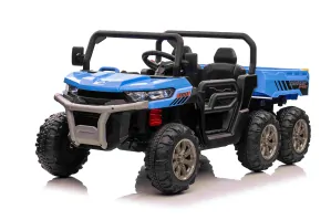JOKO Elektrické autíčko s Elektricky vyklápacou vlečkou Pick-Up Speed 900, EFEKT Hojdania, kožené sedadlo, 6 kolies, penové kolesá, nosnosť 50kg, modré