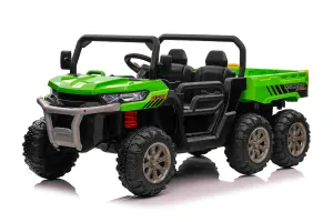 JOKO Elektrické autíčko s Elektricky vyklápacou vlečkou Pick-Up Speed 900, EFEKT Hojdania, kožené sedadlo, 6 kolies, penové kolesá, nosnosť 50kg, zelené