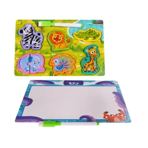 JOKO Detská Drevená Obojstranná Tabuľa s Puzzle Safari Zvieratká