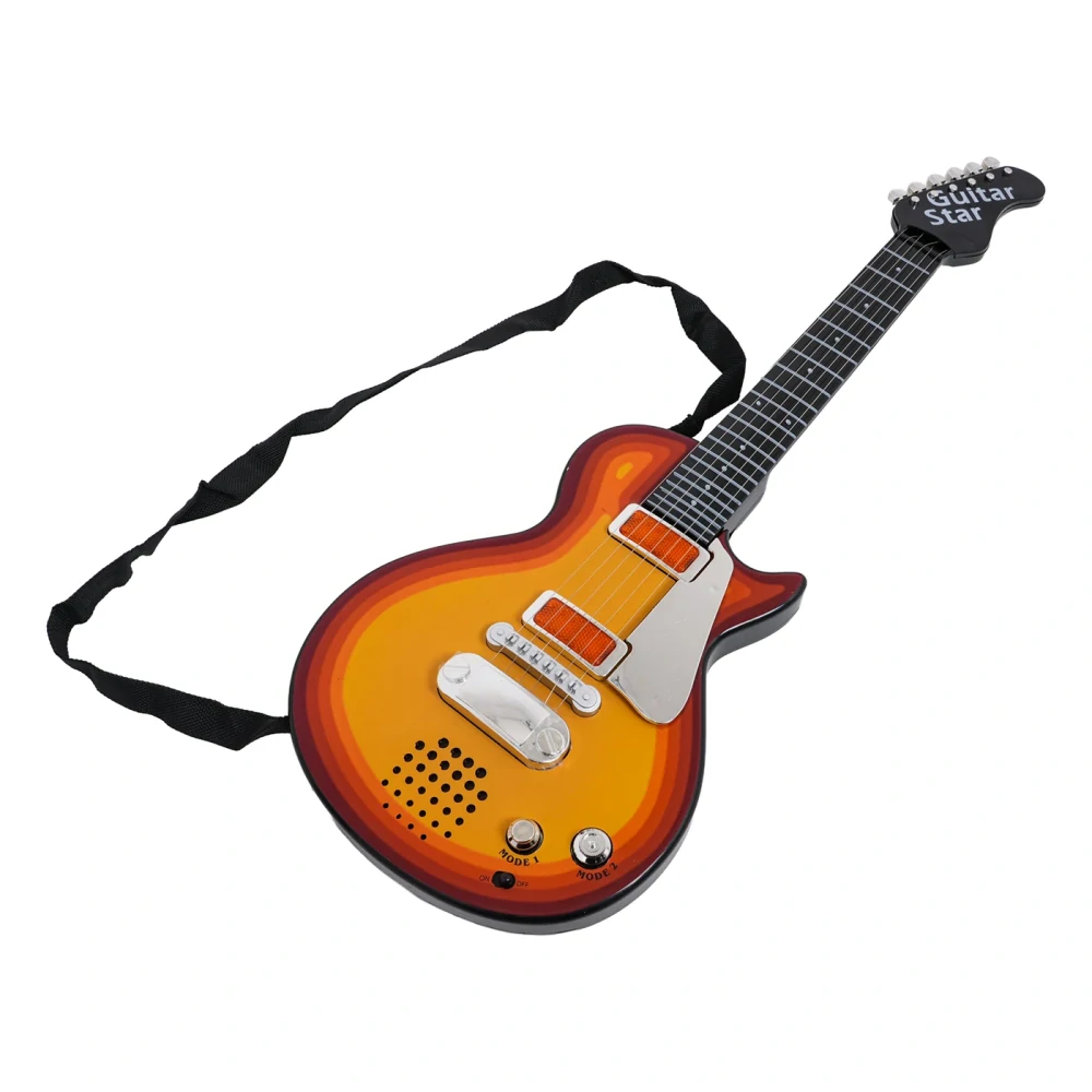 JOKO Detská elektrická gitara s kovovými strunami a s mikrofónom, hnedá