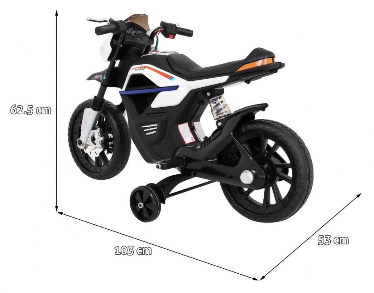 JOKO Elektrická motorka Night Rider, odpružená 103cm, USB, MP3, biela