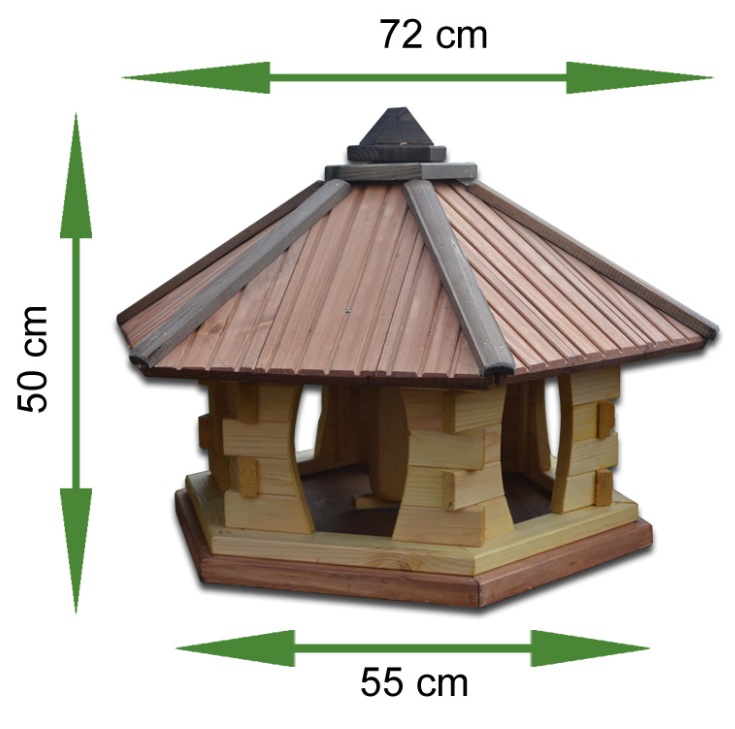 MKSTOR Drevené kŕmitko pre vtáky 72cm x 55 x 50cm, vtáčia búdka so zásobníkom jedla, zelená