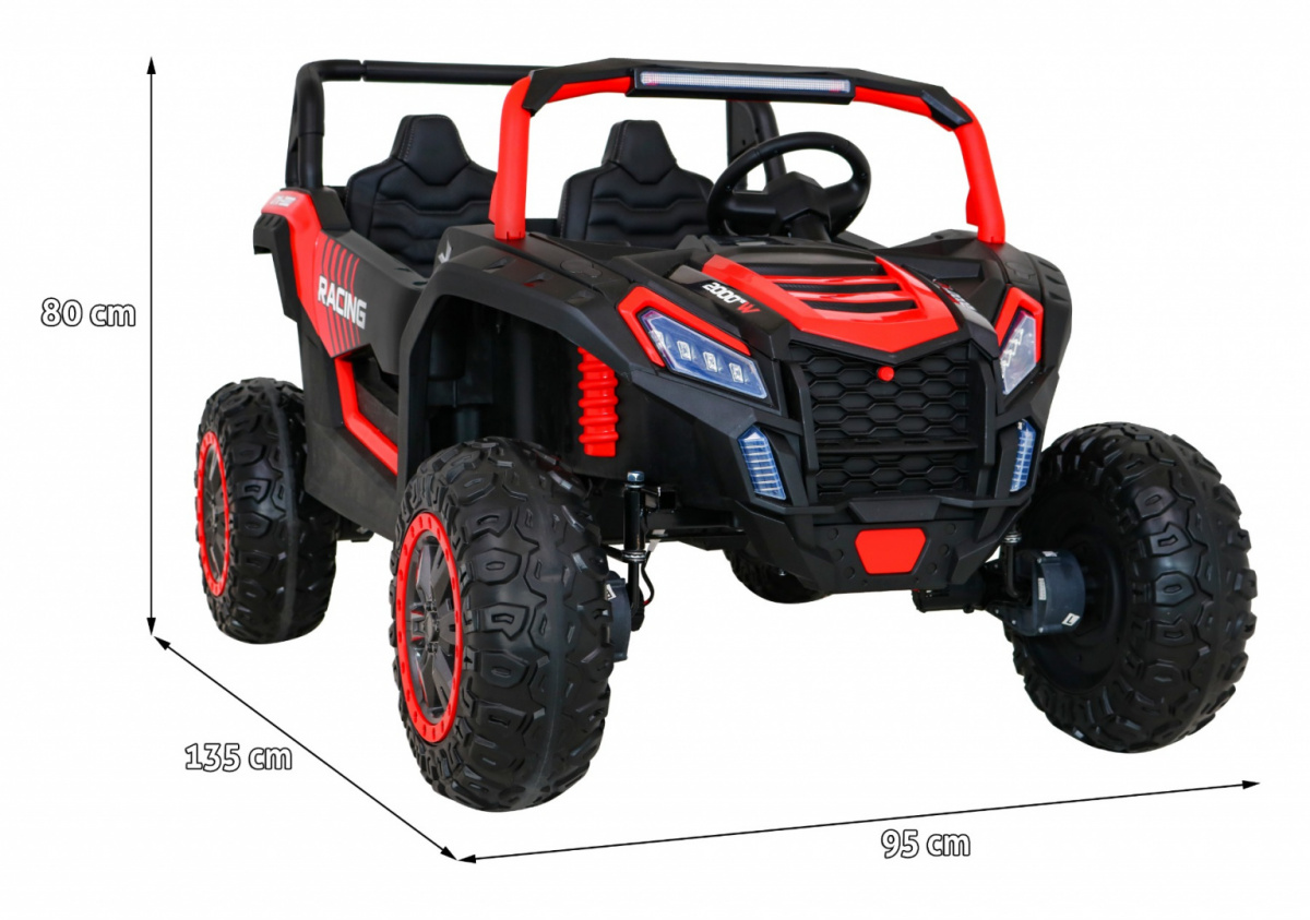 JOKO Elektrické autíčko Buggy ATV STRONG Racing 180W 24V, nosnosť 100kg, brzdový pedál, Dvojmiestne, nafukovacie kolesá, červené