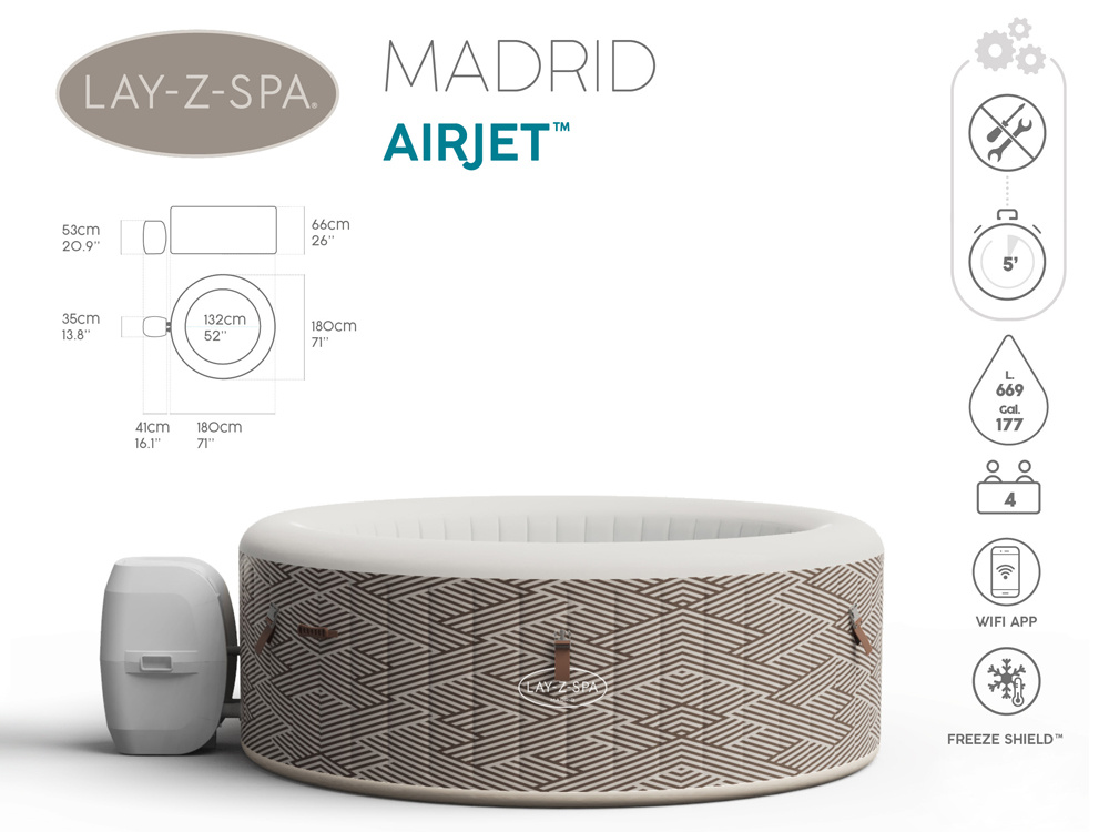 Bestway 60055 Vírivka Jacuzzi Lay-Z-Spa Madrid s WIFI modulom, pre 4 osoby, sivá