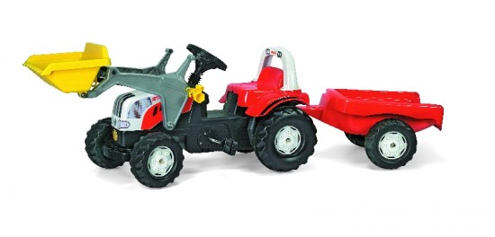 Rolly Toys Šľapací traktor RollyKid Steyr 6165 CVT, predný nakladač, vlečka, červený