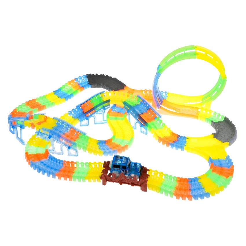 JOKO FLUOR Svietiaca dráha 446 cm s autíčkom s LED svetlom 227ks