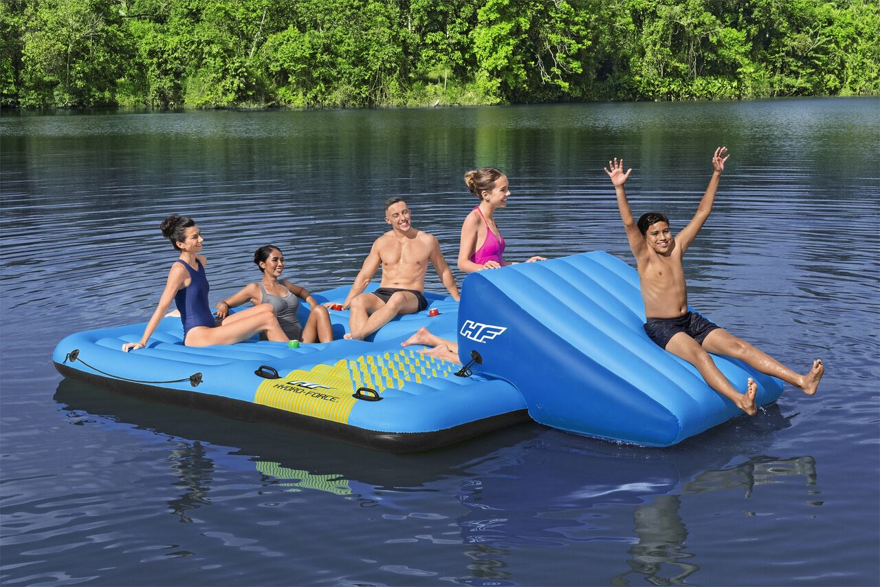 Bestway 43728 Nafukovací matrac so Šmýkačkou, ostrov HYDRO-Force Island  376 x 311cm