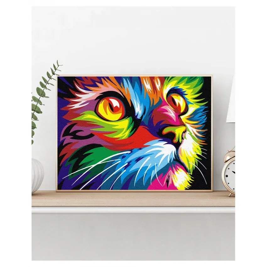 JOKO Maľovanie podľa čísel Dúhová Mačka 40 cm x 50 cm + Drevený Rám