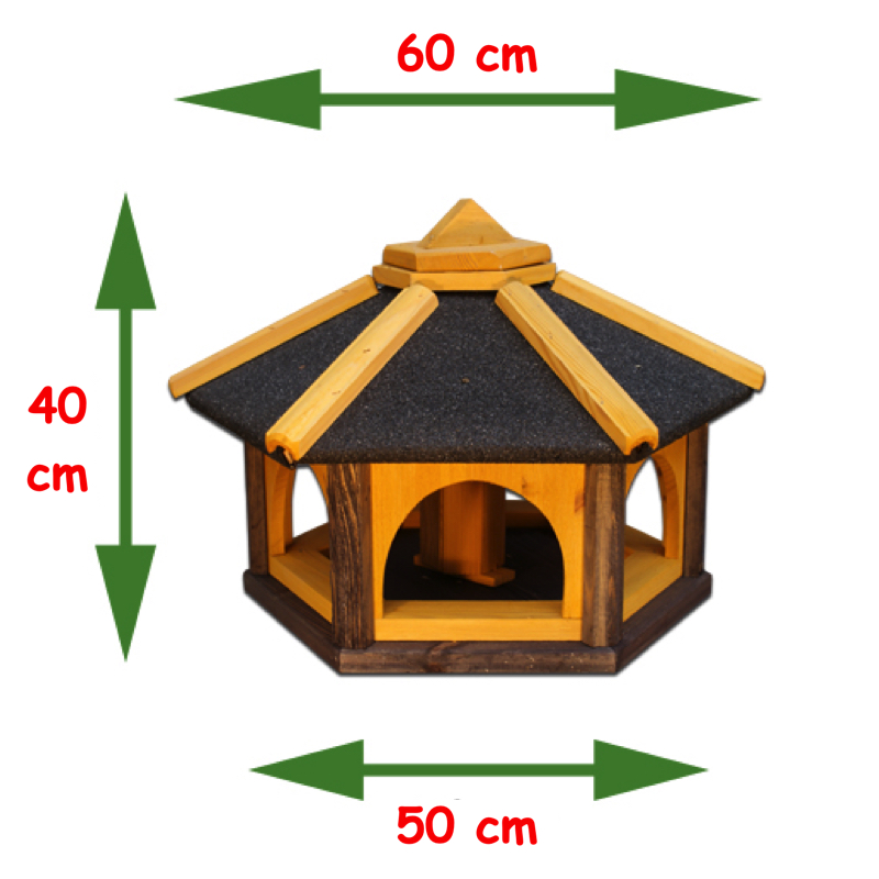 MKSTOR Drevené kŕmitko pre vtáky 50x35x46cm s Asfaltovou Lepenkou na streche, vtáčia búdka so zásobníkom jedla, bordová strecha + Stojan 120cm na 4 nohách
