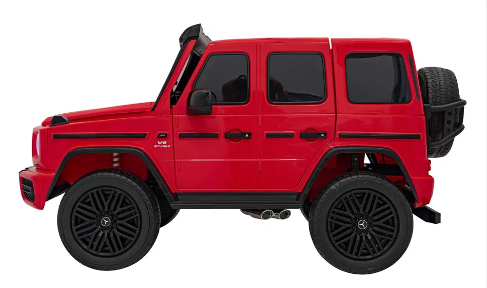 JOKO Elektrické autíčko Mercedes Benz G63 AMG XXL 4x200W 24V, penové kolesá, DVOJMIESTNE kožené sedadlo, Nosnosť 80kg, červené