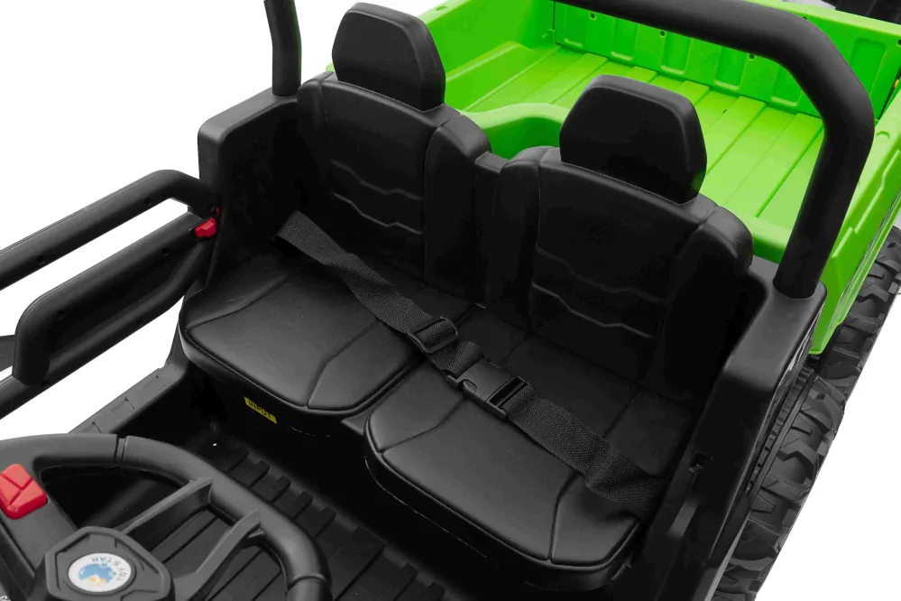 JOKO Elektrické autíčko s Elektricky vyklápacou vlečkou Pick-Up Speed 900, EFEKT Hojdania, kožené sedadlo, 6 kolies, penové kolesá, nosnosť 50kg, zelené