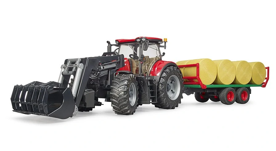 Bruder, Traktor Case IH Optum 300 CVX s čelným nakladačom a prívesom, 1:16