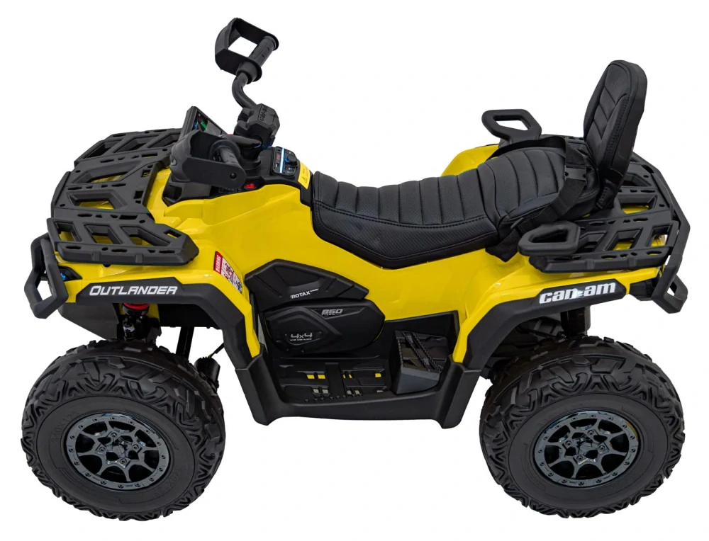 JOKO Elektrická Štvorkolka Can Am Outlander ATV 4x4, 4x200W penové kolesá, kožené sedadlo, nosnosť 50kg, žltá