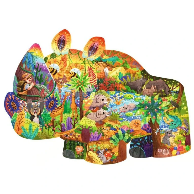 JOKO Puzzle Safari Jednorožec 287ks + 3D zvieratká Lev, Opica